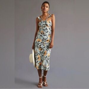Anthropologie Floral Halter Slim Midi Dress